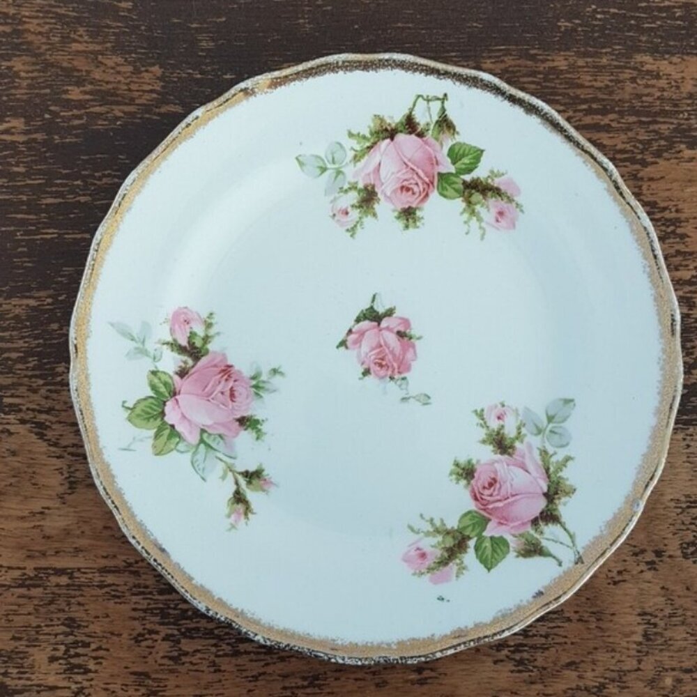 4pc Pink Rose Dessert Plates, 6.25 inch The HALLMARK ROSE Canonsburg China USA